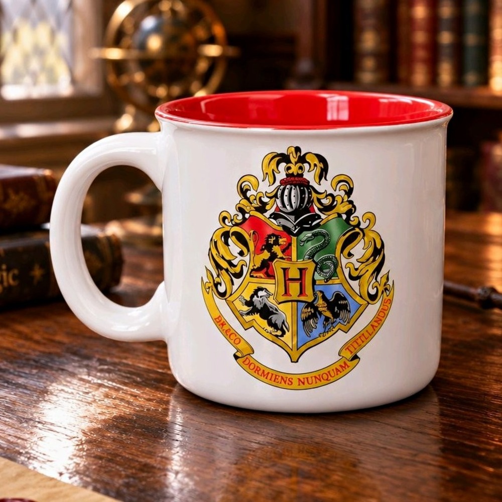Silver Buffalo Harry Potter Hogwarts Crest 20 oz Ceramic Mug, Red Interior